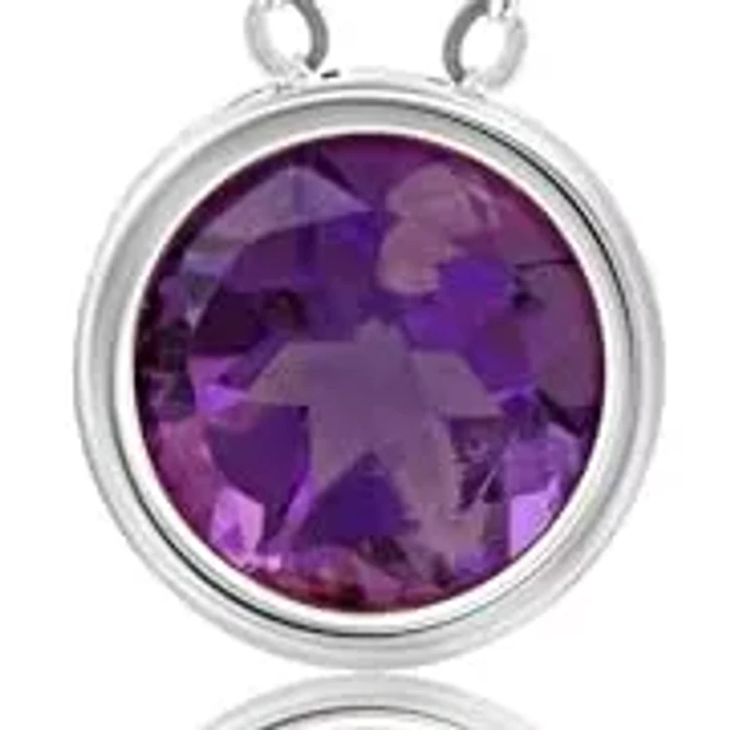 MAX + STONE 14k White Gold Round Pendant Necklace for Women with 7 mm Created Blue Sapphire September Birthstone on 18 Inch Cable Chain Spring Ring Clasp Bezelby