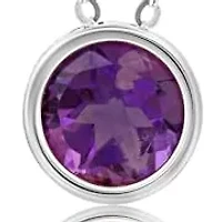 MAX + STONE 14k White Gold Round Pendant Necklace for Women with 7 mm Created Blue Sapphire September Birthstone on 18 Inch Cable Chain Spring Ring Clasp Bezelby