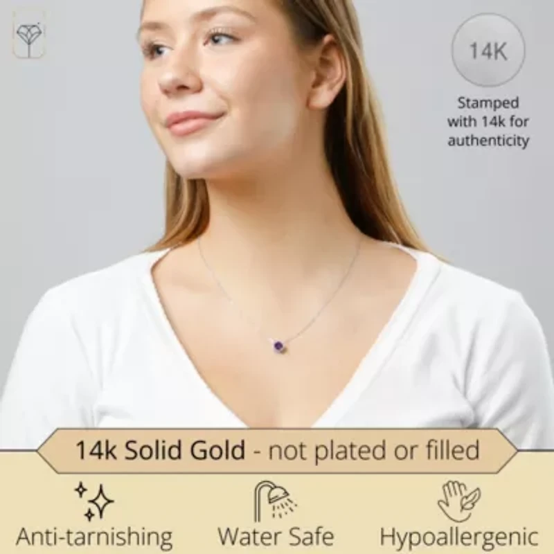 MAX + STONE 14k White Gold Round Pendant Necklace for Women with 7 mm Created Blue Sapphire September Birthstone on 18 Inch Cable Chain Spring Ring Clasp Bezelby