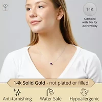 MAX + STONE 14k White Gold Round Pendant Necklace for Women with 7 mm Created Blue Sapphire September Birthstone on 18 Inch Cable Chain Spring Ring Clasp Bezelby