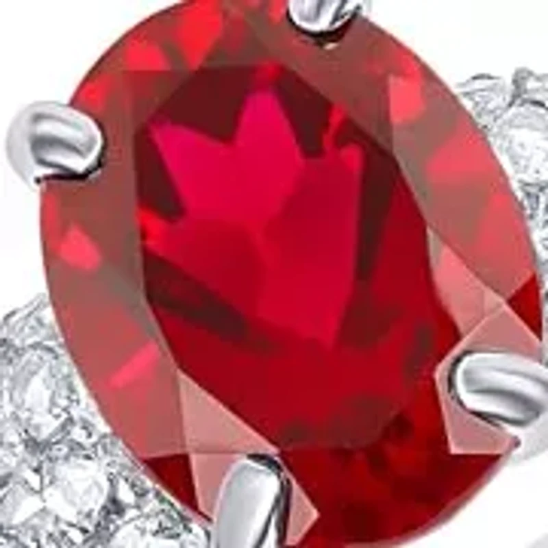 MAX + STONE Solid 10K Yellow Gold Red Ruby Rings for Women | Created July Birthstone Ring Anti Tarnish 10kt Statement Cocktail Gemstone 6