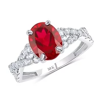 MAX + STONE Solid 10K Yellow Gold Red Ruby Rings for Women | Created July Birthstone Ring Anti Tarnish 10kt Statement Cocktail Gemstone 6