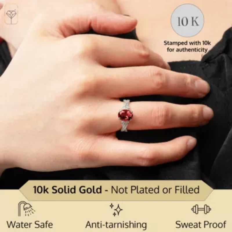 MAX + STONE Solid 10K Yellow Gold Red Ruby Rings for Women | Created July Birthstone Ring Anti Tarnish 10kt Statement Cocktail Gemstone 6