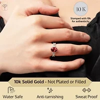 MAX + STONE Solid 10K Yellow Gold Red Ruby Rings for Women | Created July Birthstone Ring Anti Tarnish 10kt Statement Cocktail Gemstone 6