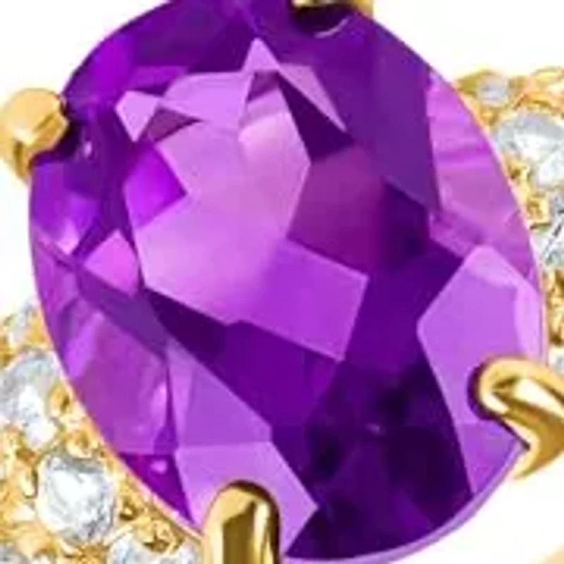 MAX + STONE Solid 10K Yellow Gold Purple Amethyst Rings for Women | Genuine February Birthstone Ring Anti Tarnish 10kt Statement Cocktail Gemstone 7