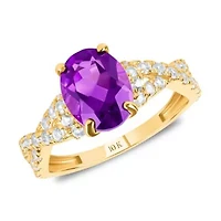 MAX + STONE Solid 10K Yellow Gold Purple Amethyst Rings for Women | Genuine February Birthstone Ring Anti Tarnish 10kt Statement Cocktail Gemstone 7