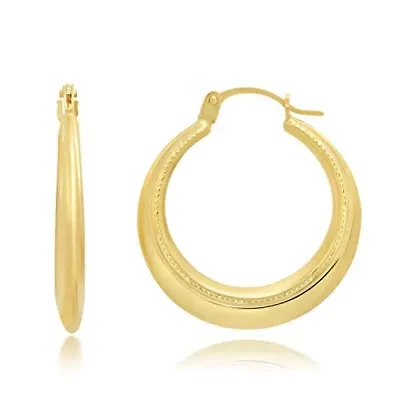 Solid 14K Gold Hoop Earrings for Women | 20mm Beaded Real Gold Hoop Earrings | Hypoallergenic Yellow 14 Karat Round Earring Hoops with Click-top Closure by MAX + STONE