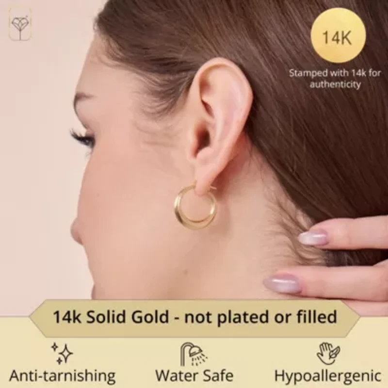 Solid 14K Gold Hoop Earrings for Women | 20mm Beaded Real Gold Hoop Earrings | Hypoallergenic Yellow 14 Karat Round Earring Hoops with Click-top Closure by MAX + STONE