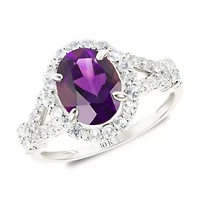 MAX + STONE Solid 10K White Gold Purple Amethyst Rings For Women | Oval Cut February Birthstone Ring Anti Tarnish 10kt Genuine Statement Cocktail Gemstone 8