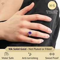 MAX + STONE Solid 10K White Gold Purple Amethyst Rings For Women | Oval Cut February Birthstone Ring Anti Tarnish 10kt Genuine Statement Cocktail Gemstone 8