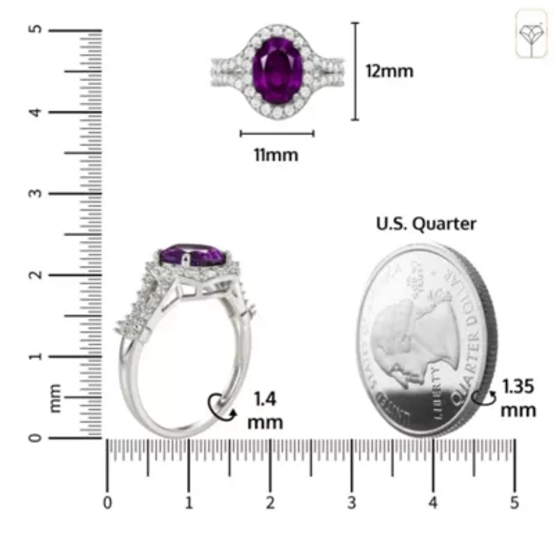 MAX + STONE Solid 10K White Gold Purple Amethyst Rings For Women | Oval Cut February Birthstone Ring Anti Tarnish 10kt Genuine Statement Cocktail Gemstone 8
