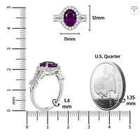 MAX + STONE Solid 10K White Gold Purple Amethyst Rings For Women | Oval Cut February Birthstone Ring Anti Tarnish 10kt Genuine Statement Cocktail Gemstone 8