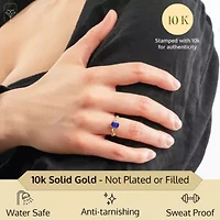 MAX + STONE Solid 10K Yellow Gold Blue Sapphire Rings For Women | Emerald Cut September Birthstone Ring Anti Tarnish 10kt Statement Cocktail Gemstone 6