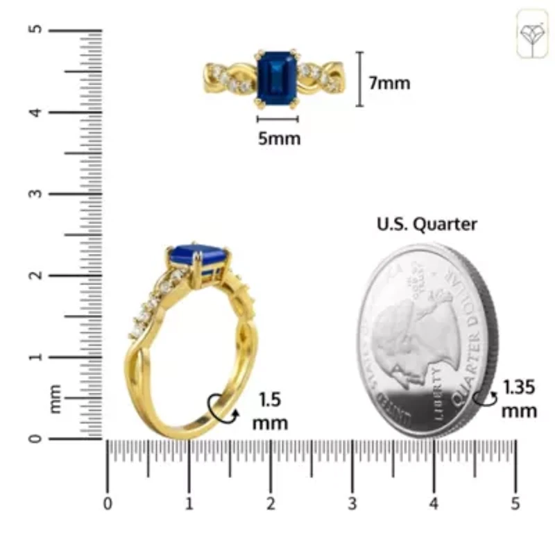 MAX + STONE Solid 10K Yellow Gold Blue Sapphire Rings For Women | Emerald Cut September Birthstone Ring Anti Tarnish 10kt Statement Cocktail Gemstone 6