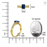 MAX + STONE Solid 10K Yellow Gold Blue Sapphire Rings For Women | Emerald Cut September Birthstone Ring Anti Tarnish 10kt Statement Cocktail Gemstone 6