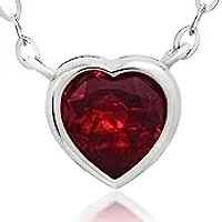 MAX + STONE Solid 14k White Gold Pink Amethyst Bezel Set Heart Pendant Necklace for Women with Spring Ring Clasp 5mm February Birthstone