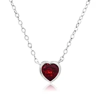MAX + STONE Solid 14k White Gold Pink Amethyst Bezel Set Heart Pendant Necklace for Women with Spring Ring Clasp 5mm February Birthstone