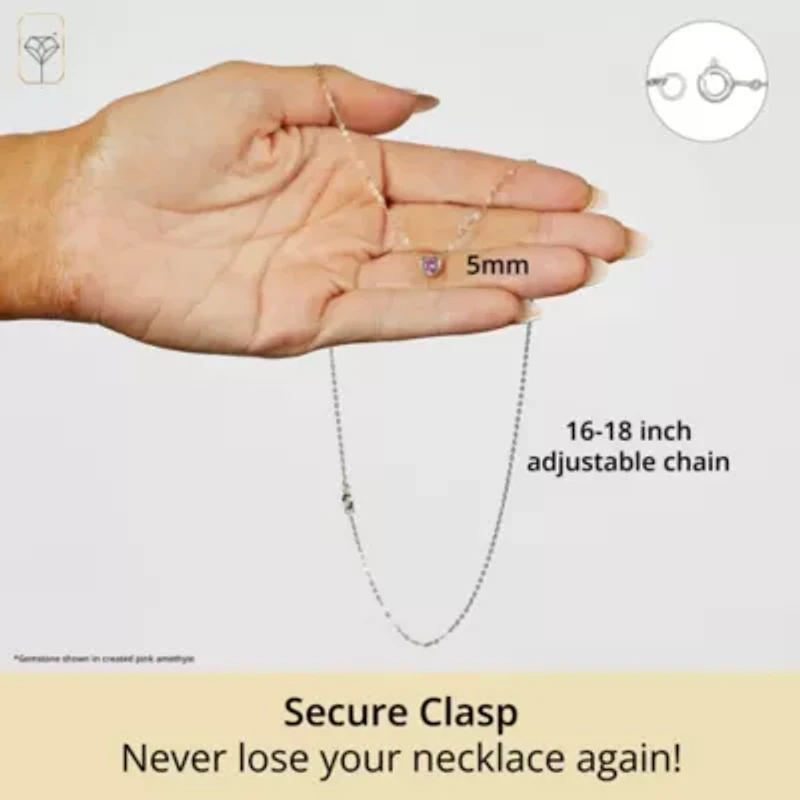 MAX + STONE Solid 14k White Gold Pink Amethyst Bezel Set Heart Pendant Necklace for Women with Spring Ring Clasp 5mm February Birthstone