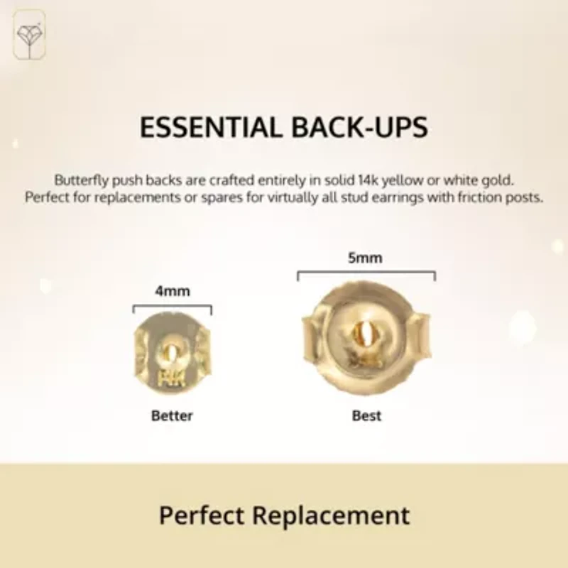 Solid 14K Gold Earring Backs Replacements | Genuine White Butterfly Backings Secure Push Back Real Earrings for Studs by MAX + STONE