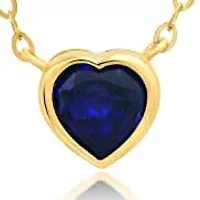 MAX + STONE Solid 14k Yellow Gold Created Blue Sapphire Bezel Set Heart Pendant Necklace for Women with Spring Ring Clasp 5mm September Birthstone