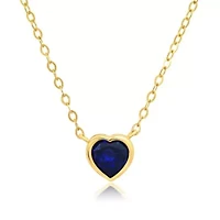 MAX + STONE Solid 14k Yellow Gold Created Blue Sapphire Bezel Set Heart Pendant Necklace for Women with Spring Ring Clasp 5mm September Birthstone