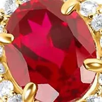 MAX + STONE Solid 10K White Gold Red Ruby Rings For Women | Oval Cut July Birthstone Ring Anti Tarnish 10kt Created Statement Cocktail Gemstone 8