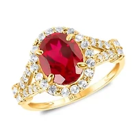 MAX + STONE Solid 10K White Gold Red Ruby Rings For Women | Oval Cut July Birthstone Ring Anti Tarnish 10kt Created Statement Cocktail Gemstone 8