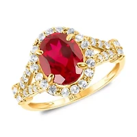 MAX + STONE Solid 10K White Gold Red Ruby Rings For Women | Oval Cut July Birthstone Ring Anti Tarnish 10kt Created Statement Cocktail Gemstone 8