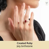 MAX + STONE Solid 10K White Gold Red Ruby Rings For Women | Oval Cut July Birthstone Ring Anti Tarnish 10kt Created Statement Cocktail Gemstone 8