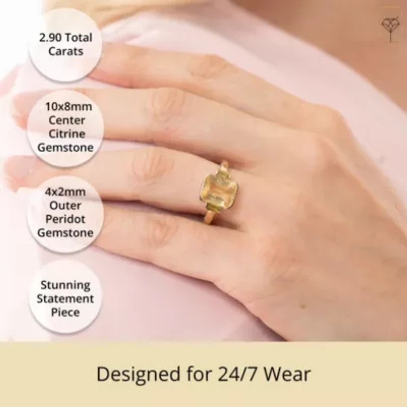MAX + STONE 14k Gold Citrine and Peridot Ring | Gemstone Rings for Women Hypoallergenic Statement Cocktail 6