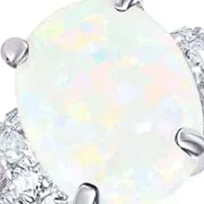 MAX + STONE Solid 10K White Gold Opal Rings for Women | Created October Birthstone Ring Anti Tarnish 10kt Statement Cocktail Gemstone 8