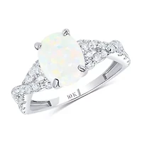 MAX + STONE Solid 10K White Gold Opal Rings for Women | Created October Birthstone Ring Anti Tarnish 10kt Statement Cocktail Gemstone 8
