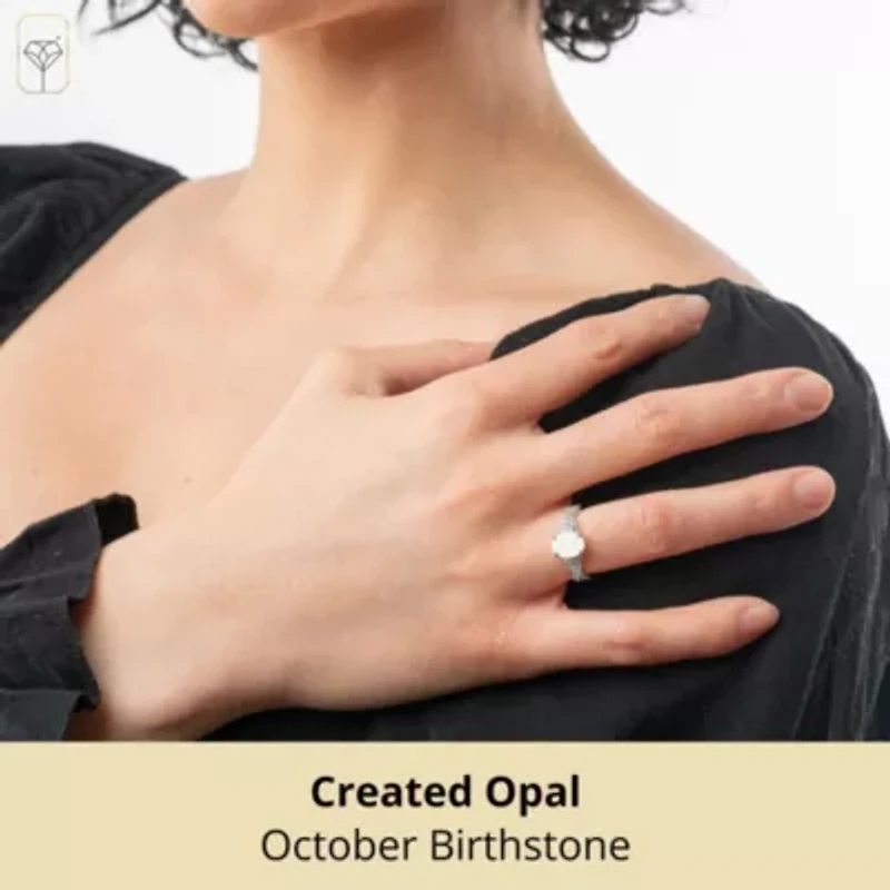 MAX + STONE Solid 10K White Gold Opal Rings for Women | Created October Birthstone Ring Anti Tarnish 10kt Statement Cocktail Gemstone 8