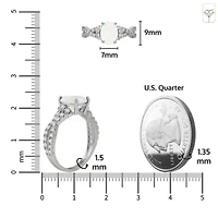 MAX + STONE Solid 10K White Gold Opal Rings for Women | Created October Birthstone Ring Anti Tarnish 10kt Statement Cocktail Gemstone 8