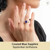 MAX + STONE Solid 10K Yellow Gold Blue Sapphire Rings For Women | Oval Cut September Birthstone Ring Anti Tarnish 10kt Created Statement Cocktail Gemstone 6