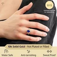 MAX + STONE Solid 10K Yellow Gold Blue Sapphire Rings For Women | Oval Cut September Birthstone Ring Anti Tarnish 10kt Created Statement Cocktail Gemstone 6