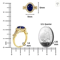 MAX + STONE Solid 10K Yellow Gold Blue Sapphire Rings For Women | Oval Cut September Birthstone Ring Anti Tarnish 10kt Created Statement Cocktail Gemstone 6