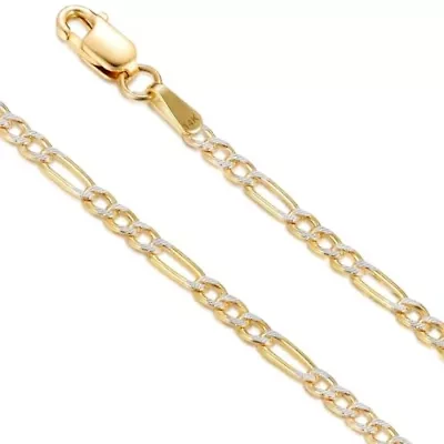 MAX + STONE Real 14k Gold Two Tone Figaro Chain for Women Men | 20 Inch Hypoallergenic Yellow Hollow Anti-Tarnishing Necklace
