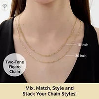 MAX + STONE Real 14k Gold Two Tone Figaro Chain for Women Men | 20 Inch Hypoallergenic Yellow Hollow Anti-Tarnishing Necklace