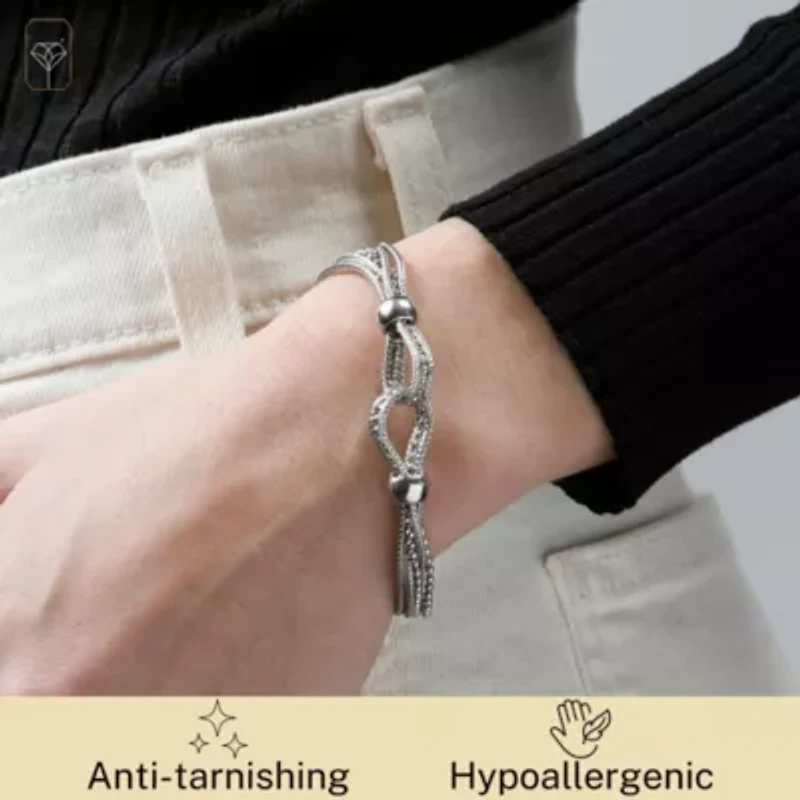 MAX + STONE 925 Sterling Silver Bracelets for Women | 7.5 Inch Pure Silver Mesh Bracelet | Hypoallergenic Anti Tarnishing Solid Silver Bracelets