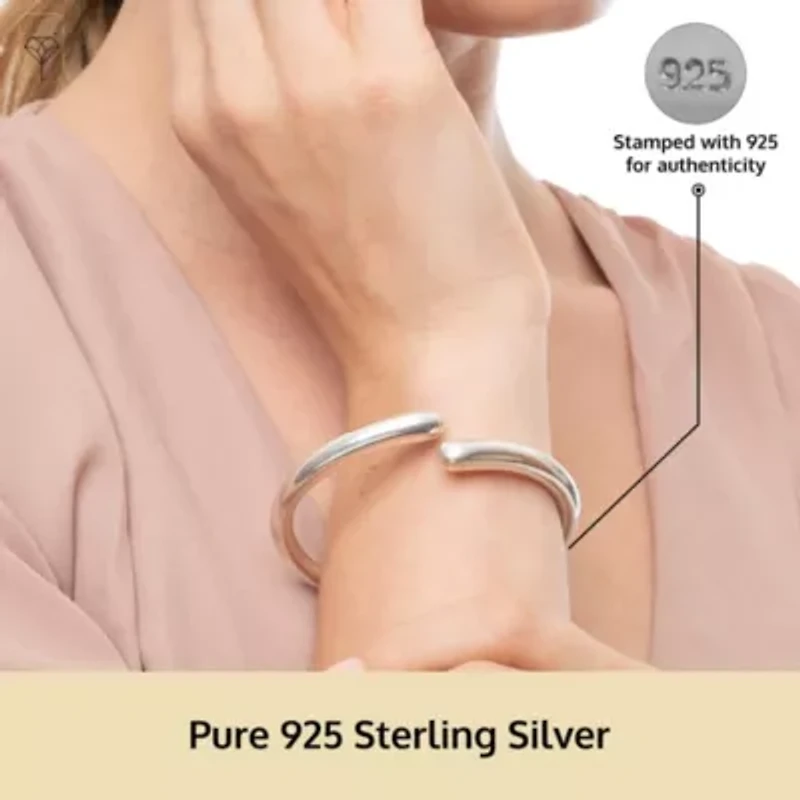 MAX + STONE 925 Sterling Silver Bracelet for Women | 7 Inch Bypass Open Bangle Bracelets with Hinged Clasp | Anti-tarnishing Sterling Silver Bangle Bracelet | Silver Bangles for Women