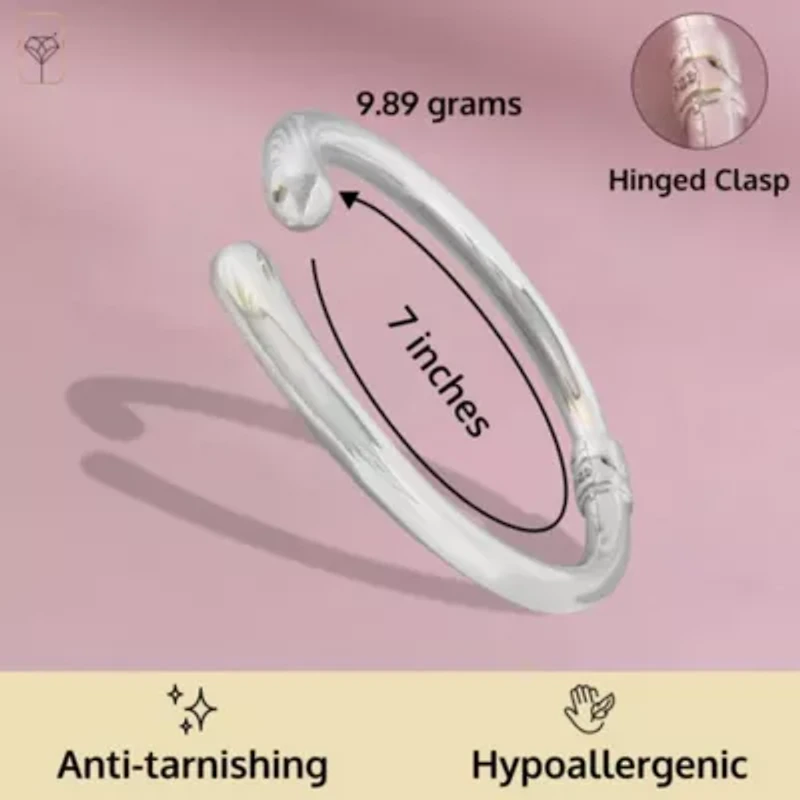 MAX + STONE 925 Sterling Silver Bracelet for Women | 7 Inch Bypass Open Bangle Bracelets with Hinged Clasp | Anti-tarnishing Sterling Silver Bangle Bracelet | Silver Bangles for Women