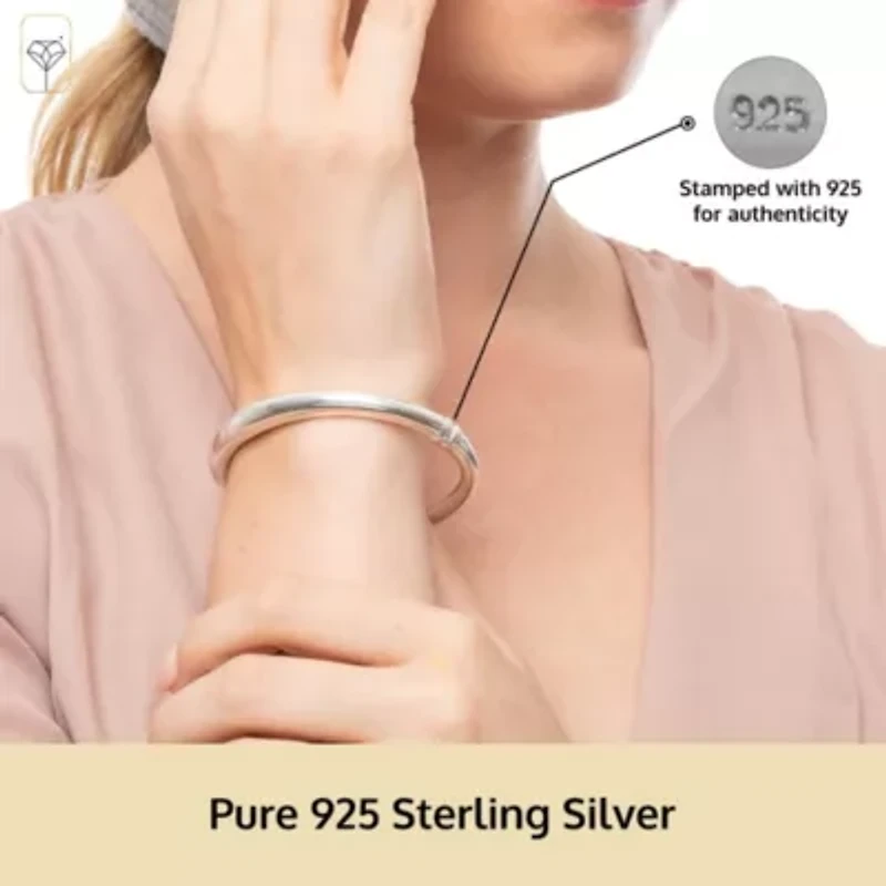 MAX + STONE 925 Sterling Silver Bracelet for Women | 7 Inch Classic Polished Bangle Bracelets with Hinged Clasp | Anti-tarnishing Sterling Silver Bangle Bracelet | Silver Bangles for Women