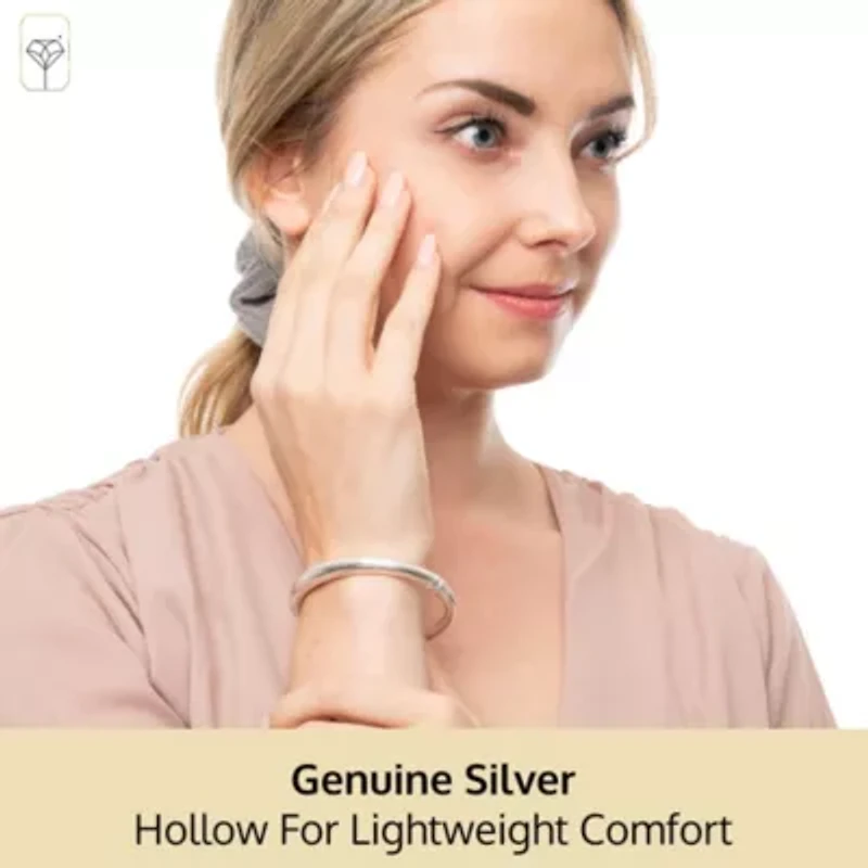 MAX + STONE 925 Sterling Silver Bracelet for Women | 7 Inch Classic Polished Bangle Bracelets with Hinged Clasp | Anti-tarnishing Sterling Silver Bangle Bracelet | Silver Bangles for Women