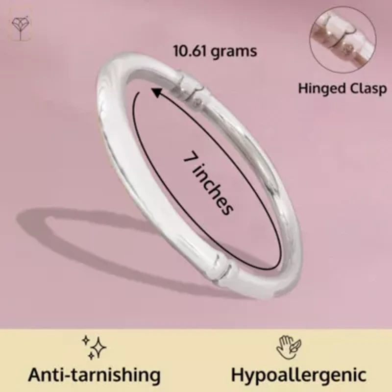 MAX + STONE 925 Sterling Silver Bracelet for Women | 7 Inch Classic Polished Bangle Bracelets with Hinged Clasp | Anti-tarnishing Sterling Silver Bangle Bracelet | Silver Bangles for Women