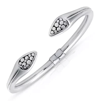 MAX + STONE 925 Sterling Silver Bracelet for Women | 7 Inch Beaded Point Open Bangle Bracelets with Hinged Clasp | Anti-tarnishing Sterling Silver Bangle Bracelet | Silver Bangles for Women