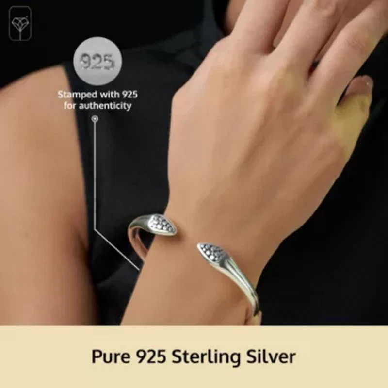 MAX + STONE 925 Sterling Silver Bracelet for Women | 7 Inch Beaded Point Open Bangle Bracelets with Hinged Clasp | Anti-tarnishing Sterling Silver Bangle Bracelet | Silver Bangles for Women