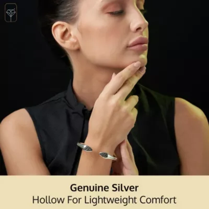 MAX + STONE 925 Sterling Silver Bracelet for Women | 7 Inch Beaded Point Open Bangle Bracelets with Hinged Clasp | Anti-tarnishing Sterling Silver Bangle Bracelet | Silver Bangles for Women