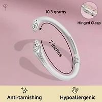 MAX + STONE 925 Sterling Silver Bracelet for Women | 7 Inch Beaded Point Open Bangle Bracelets with Hinged Clasp | Anti-tarnishing Sterling Silver Bangle Bracelet | Silver Bangles for Women