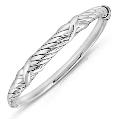 MAX + STONE 925 Sterling Silver Bracelet for Women | 7 Inch Braided Rope Bangle Bracelets with Hinged Clasp | Anti-tarnishing Sterling Silver Bangle Bracelet | Silver Bangles for Women
